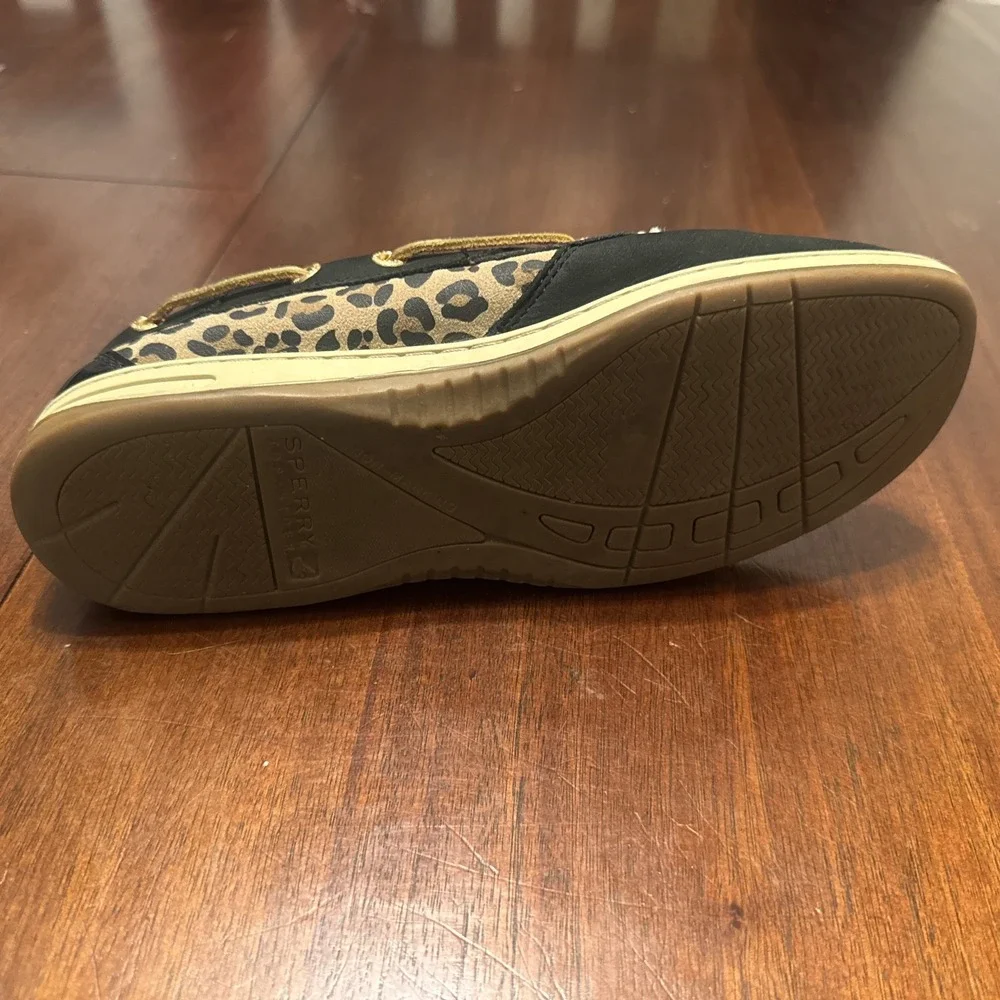 Sperry‎ Top-Sider Men's 9.5M Boat Shoes Leather Black Leopard Print Deck Loafers